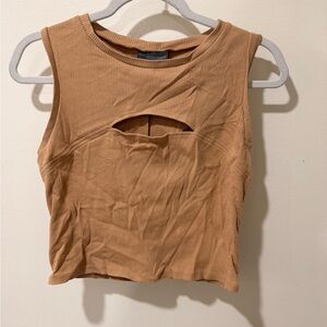 Tan Sleeveless Ribbed Crop Top